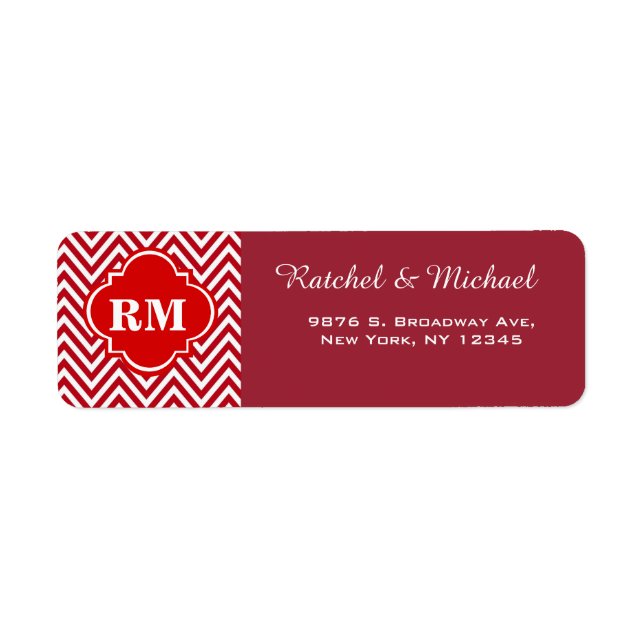 Chevron Monogram Return Wedding Address Label Return Address Label (Front)