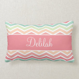 Chevron Name Pastel Pink Green Lumbar Cushion