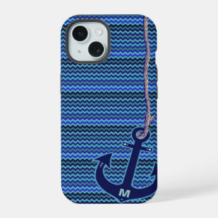 chevron nautical blue anchor iPhone 15 case