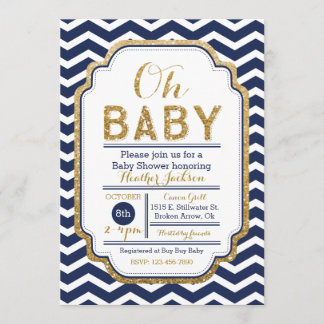 Chevron Navy And Gold Baby Shower Invitation