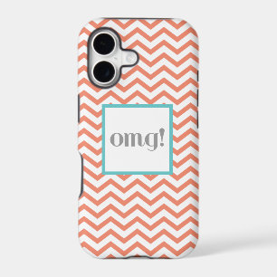 Chevron "OMG!" in Grey Coral and Turquoise