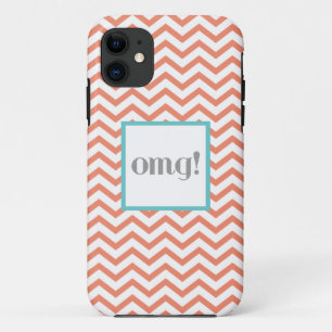 Chevron "OMG!" in Grey Coral and Turquoise iPhone 11 Case