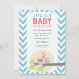 Chevron Owls in Tree Baby Shower Invite