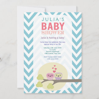 Chevron Owls in Tree Baby Shower Invite