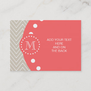 Chevron Pattern 2A Monogram Beige Coral Business Card