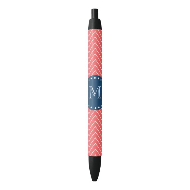 Chevron Pattern 2A Monogram Coral, Navy Blue Black Ink Pen (Front Vertical)