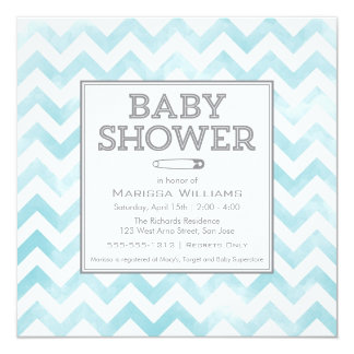Chevron pattern Baby Shower invitation, aqua 5.25