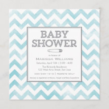 Chevron pattern Baby Shower invitation, aqua