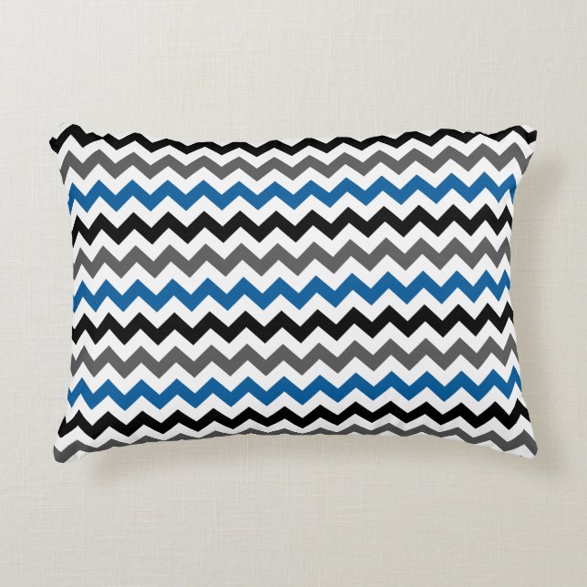 Chevron Pattern Background Blue Grey Black White Decorative Cushion (Front)