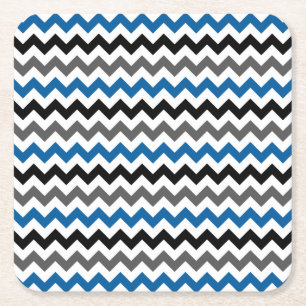 Chevron Pattern Background Blue Grey Black White Square Paper Coaster