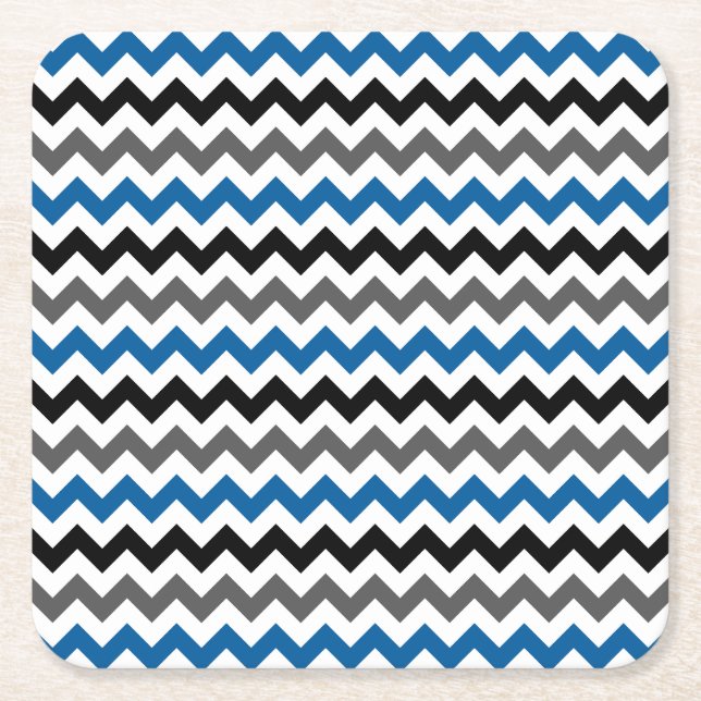 Chevron Pattern Background Blue Grey Black White Square Paper Coaster (Front)