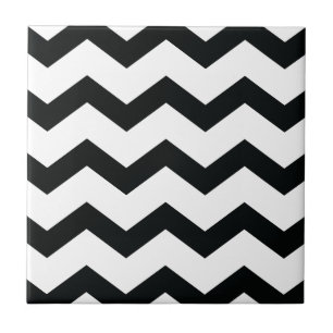 Chevron Pattern Black and White Ceramic Tile