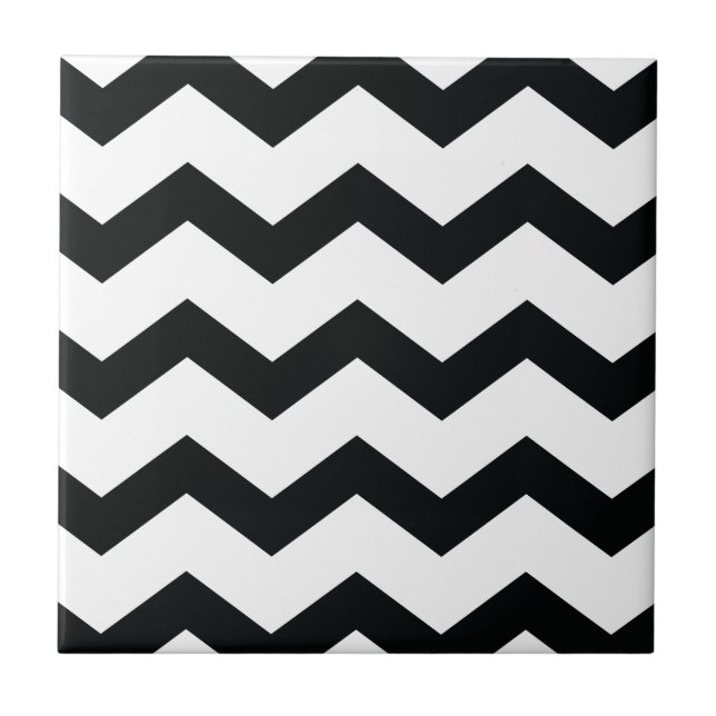 Chevron Pattern Black and White Ceramic Tile (Front)