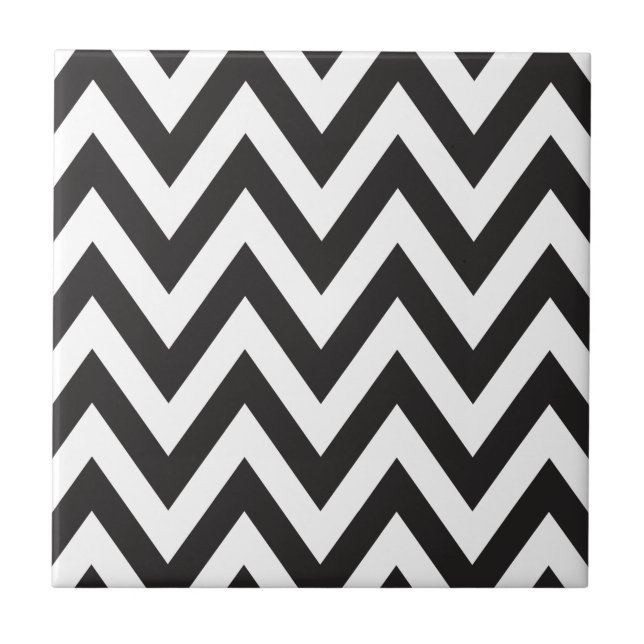 Chevron Pattern Black White Geometric Art Designs Ceramic Tile (Front)