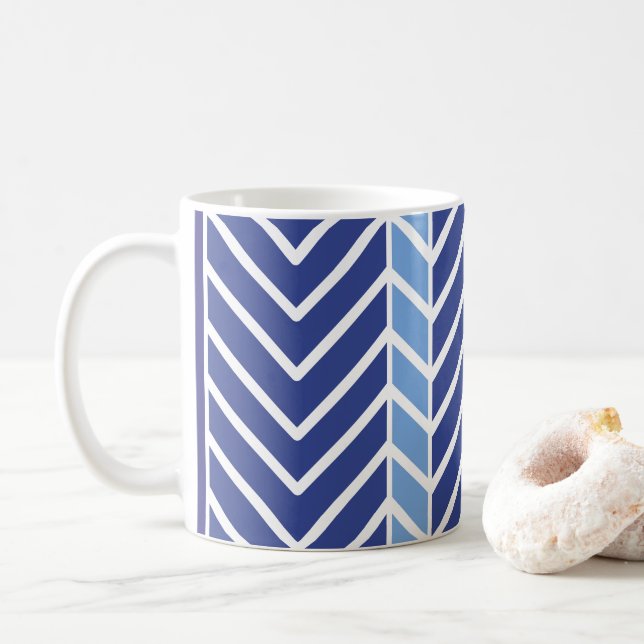 Chevron Pattern Blue Coffee Mug (With Donut)