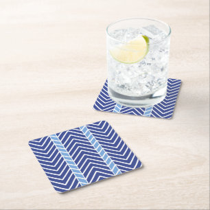 Chevron Pattern Blue Square Paper Coaster