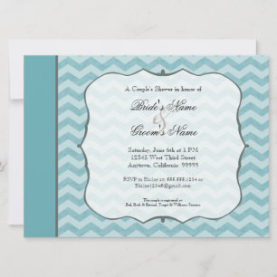 Chevron Pattern Bracket Frame Teal Couple's Shower Invitation