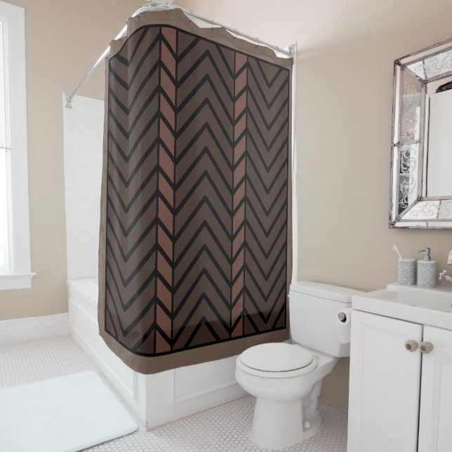 Chevron Pattern Brown Shower Curtain (In Situ)