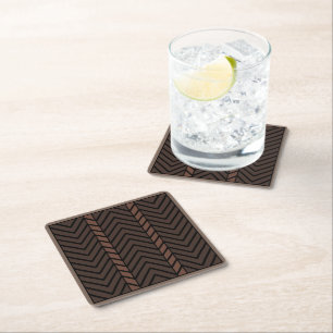 Chevron Pattern Brown Square Paper Coaster