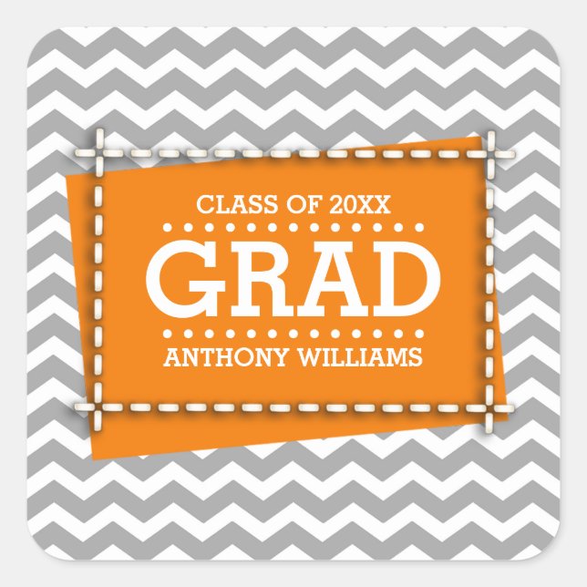 Chevron Pattern Custom Graduation  Square Sticker (Front)