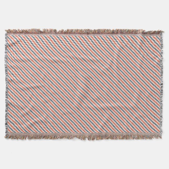 Chevron pattern dark blue red and pale pink throw blanket (Front)