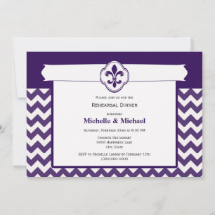 Chevron Pattern Fleur de Lis Event Purple White Invitation