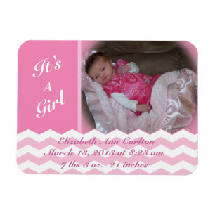 Chevron Pattern Girl Birth Announcement Magnet