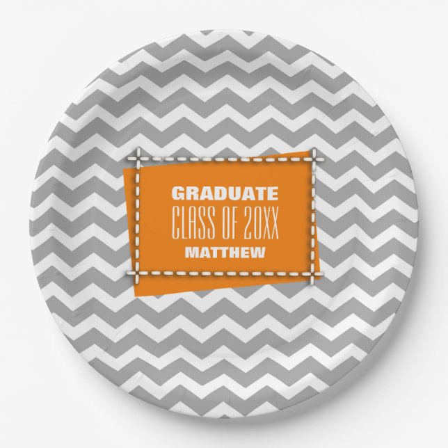 Chevron Pattern Graduation Party Paper Plate (Front)