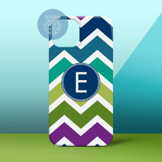 Chevron Pattern in Peacock Colours Custom Monogram iPhone 15 Case