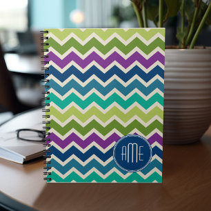 Chevron Pattern in Peacock Colours Custom Monogram Notebook