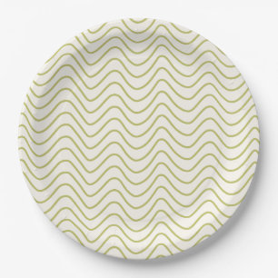 Chevron Pattern Lime Green on Cream White Zigzag Paper Plate
