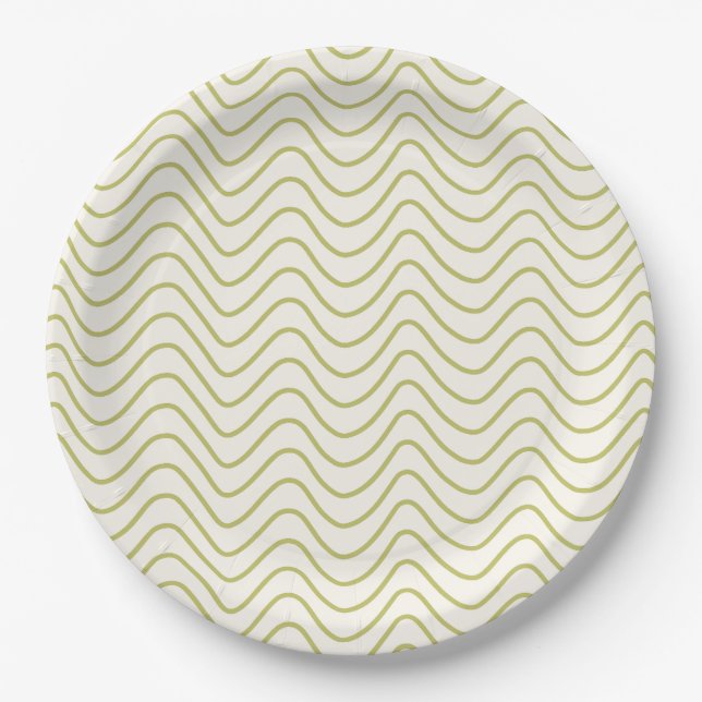 Chevron Pattern Lime Green on Cream White Zigzag Paper Plate (Front)