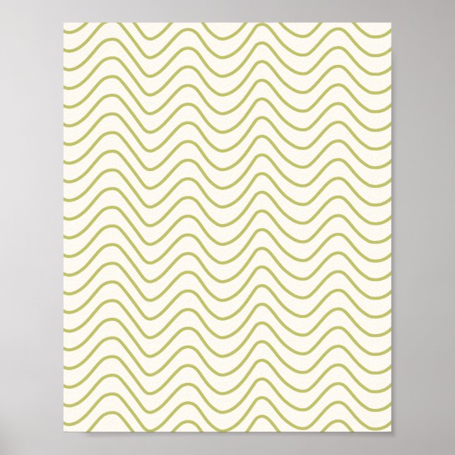 Chevron Pattern Lime Green on Cream White Zigzag Poster (Front)