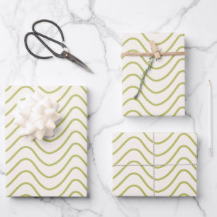 Chevron Pattern Lime Green on Cream White Zigzag Wrapping Paper Sheet