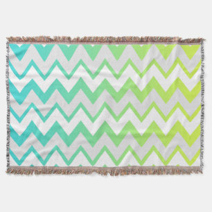 Chevron pattern lime green teal aqua ombre elegant throw blanket