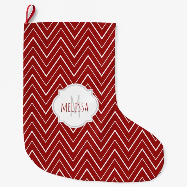 Chevron Pattern Monogram Christmas Stocking (Front)