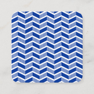 Chevron Pattern - Navy Blue and White Square Business Card