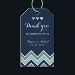 Chevron Pattern Navy Blue Bridal Shower Gift Tag<br><div class="desc">Colourful chevron pattern gift tag. Say thank you to your guests with this sweet and lovely thank you label tag. A simple design zigzag pattern with small hearts on top gift tag for wedding, engagement party, anniversary, bridal shower, birthday party or baby shower. Customise and personalise the tag for any...</div>