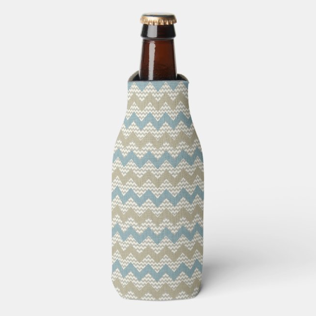 Chevron pattern on linen texture bottle cooler (Bottle Front)