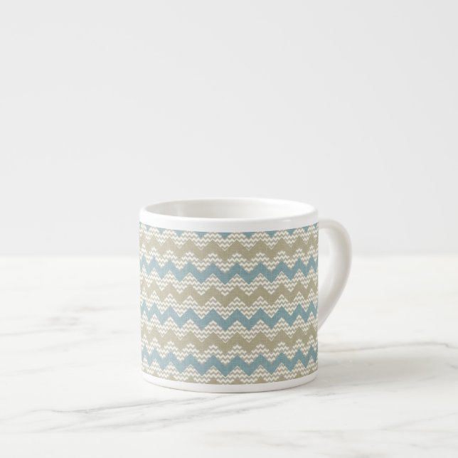 Chevron pattern on linen texture espresso cup (Front Right)