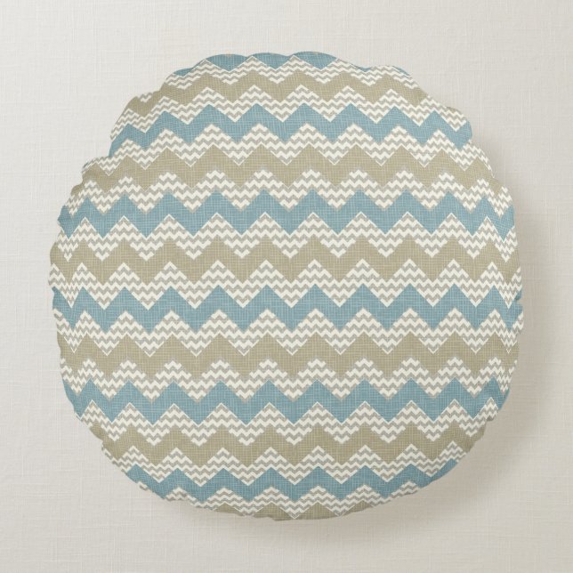 Chevron pattern on linen texture round cushion (Front)