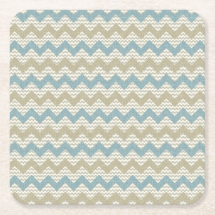 Chevron pattern on linen texture square paper coaster