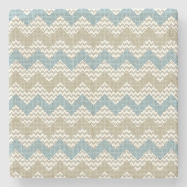 Chevron pattern on linen texture stone coaster (Front)