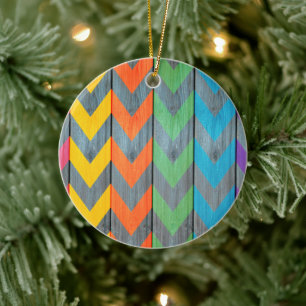 Chevron Pattern On Wood Texture by Shirley Taylor Ceramic Ornament