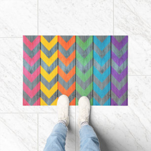 Chevron Pattern On Wood Texture by Shirley Taylor Doormat