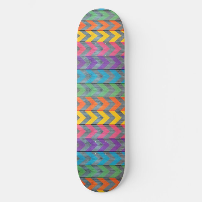 Chevron Pattern On Wood Texture by Shirley Taylor Skateboard (Front)