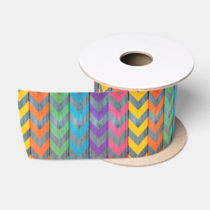 Chevron Pattern On Wood Texture Satin Ribbon