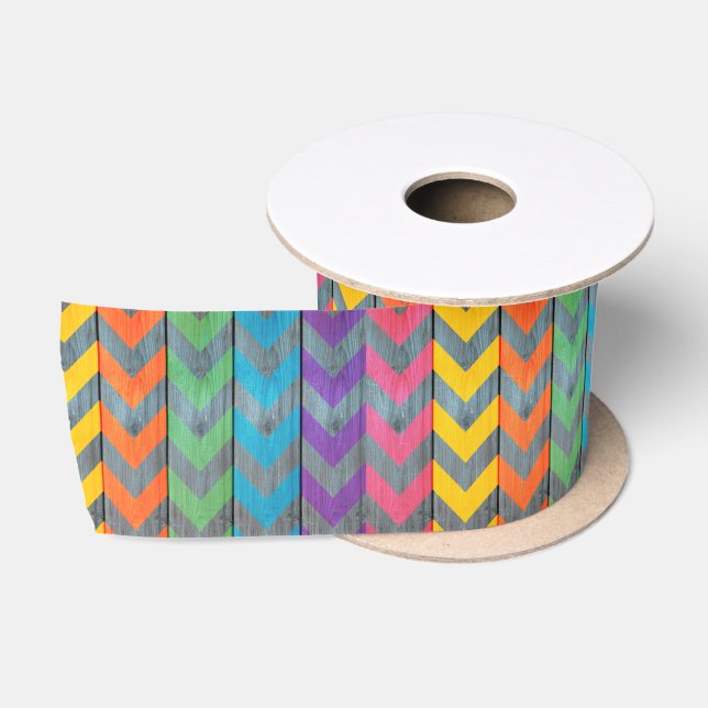 Chevron Pattern On Wood Texture Satin Ribbon (Spool)