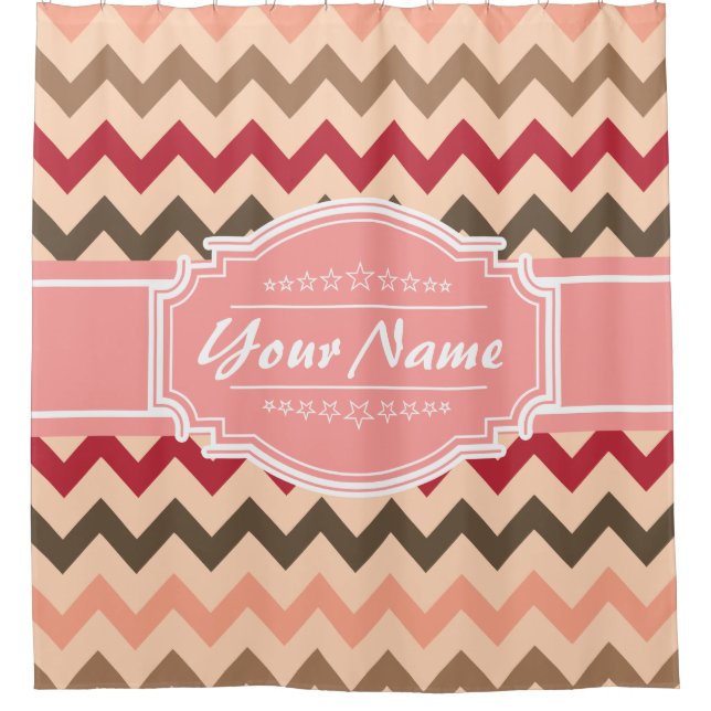 Chevron Pattern Personalised Shower Curtain #10 (Front)