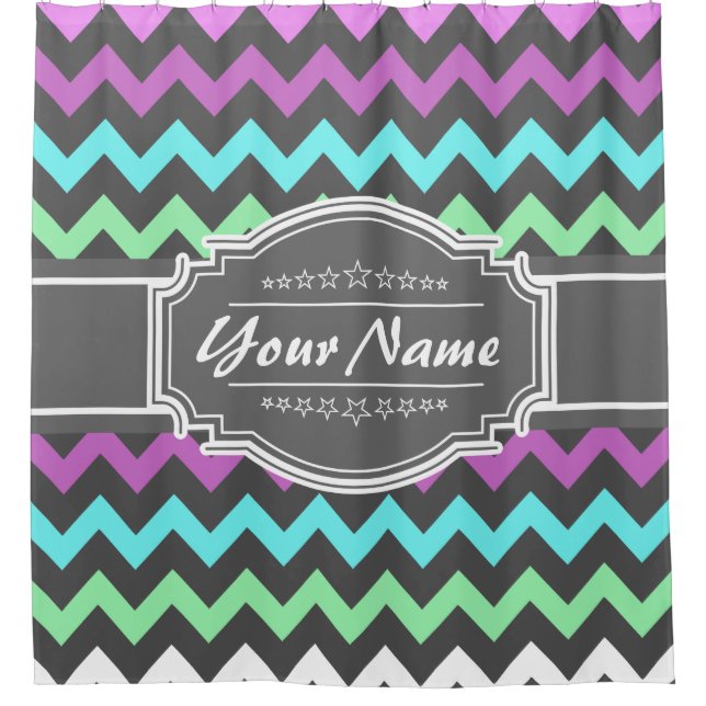 Chevron Pattern Personalised Shower Curtain #16 (Front)
